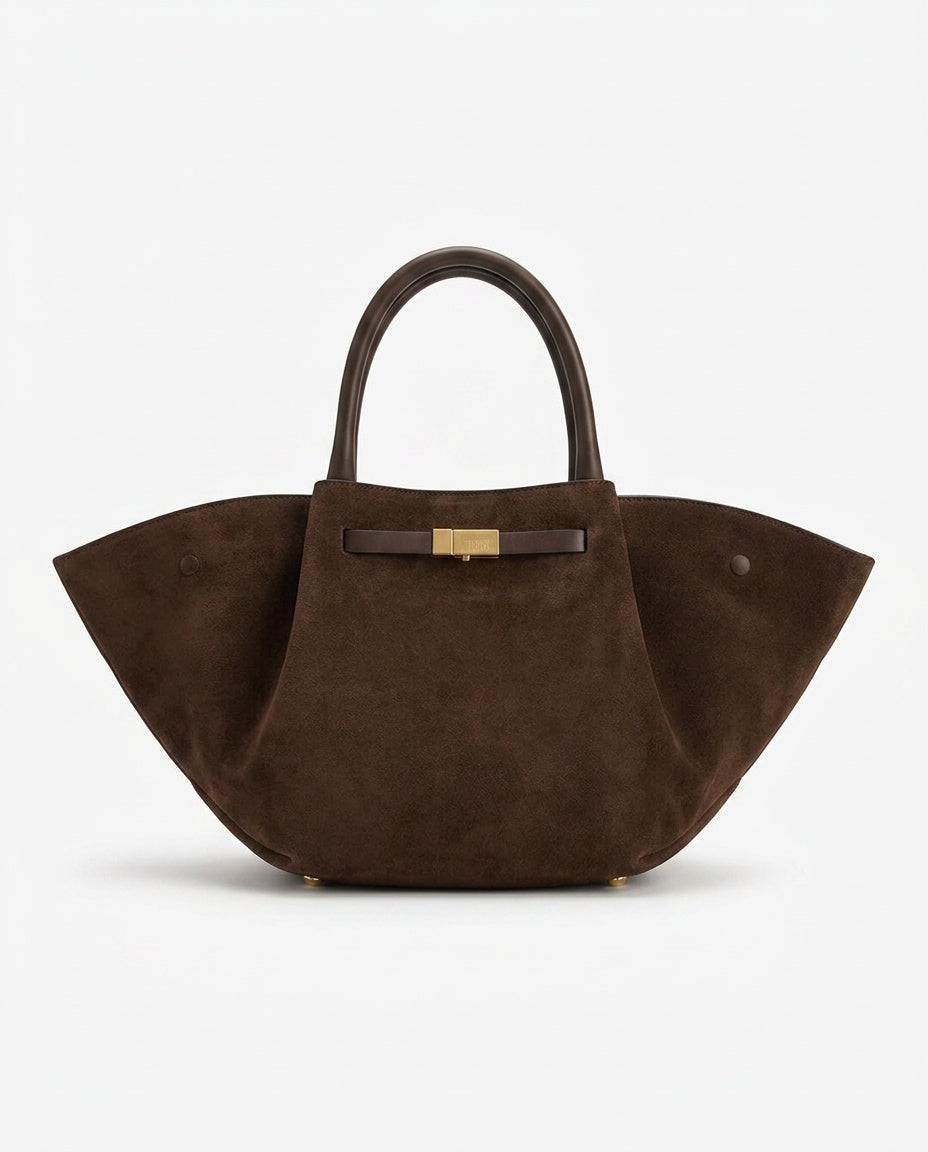 Women's Suede-Look Winged Tote Bag with Gold-Tone Bar