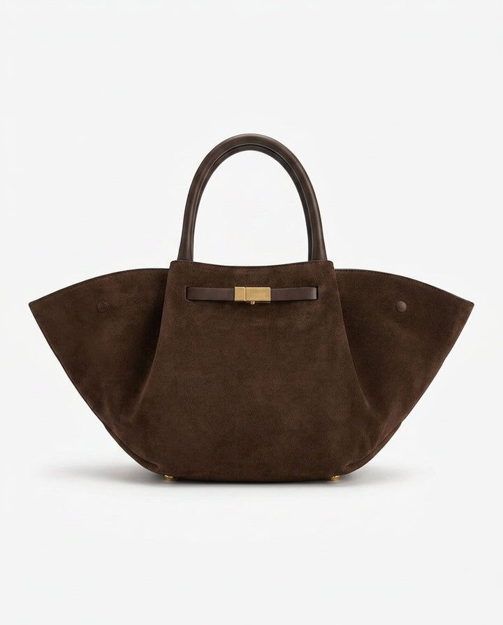Women's Suede-Look Winged Tote Bag with Gold-Tone Bar