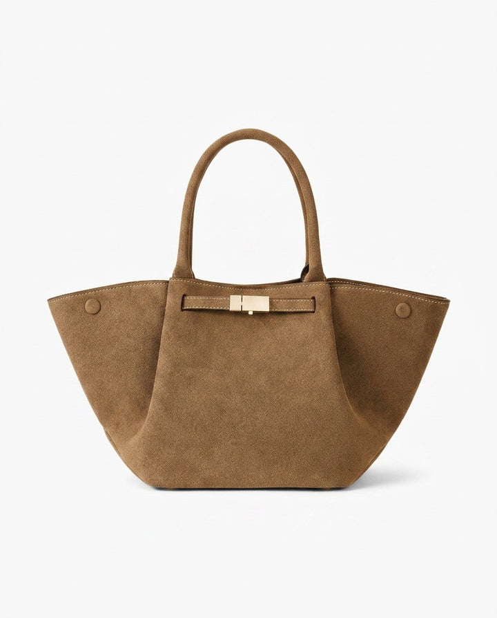 Women's Suede-Look Winged Tote Bag with Gold-Tone Bar