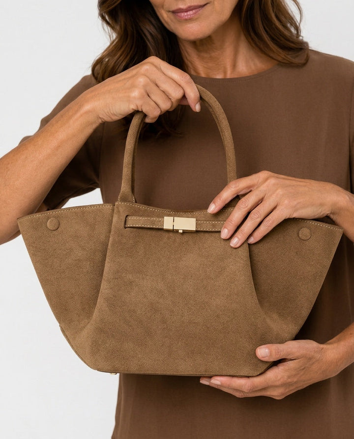 Women's Suede-Look Winged Tote Bag with Gold-Tone Bar