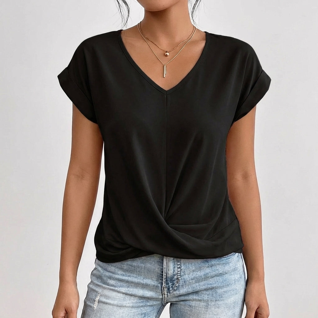 Women's Lightweight V-Neck Crossover Hem Top