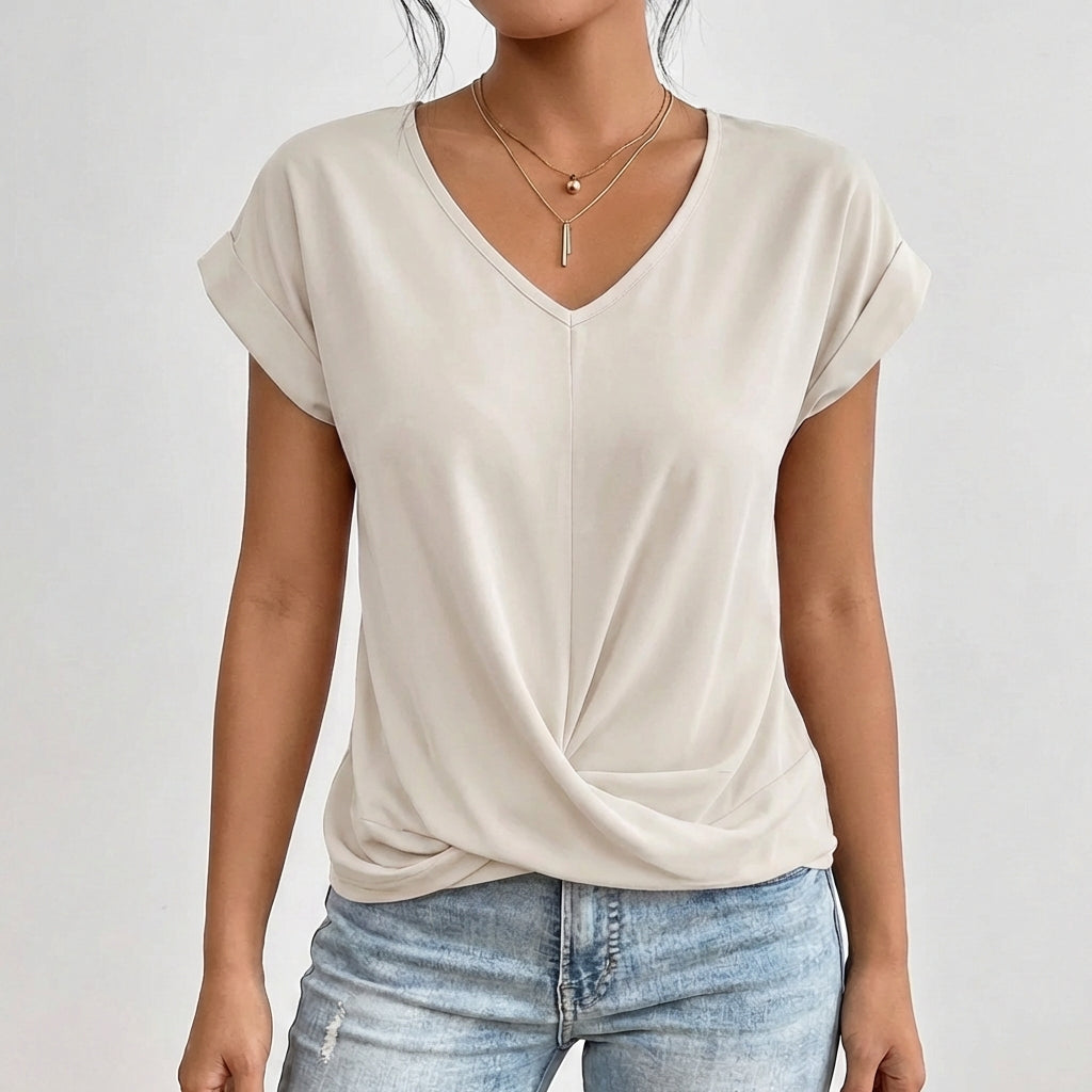 Women's Lightweight V-Neck Crossover Hem Top