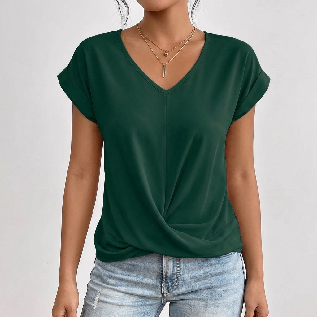 Women's Lightweight V-Neck Crossover Hem Top