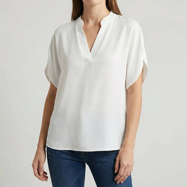 Women's Lightweight Notch Neck Slit Sleeve Blouse
