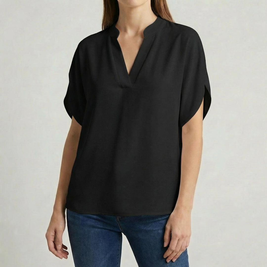 Women's Lightweight Notch Neck Slit Sleeve Blouse