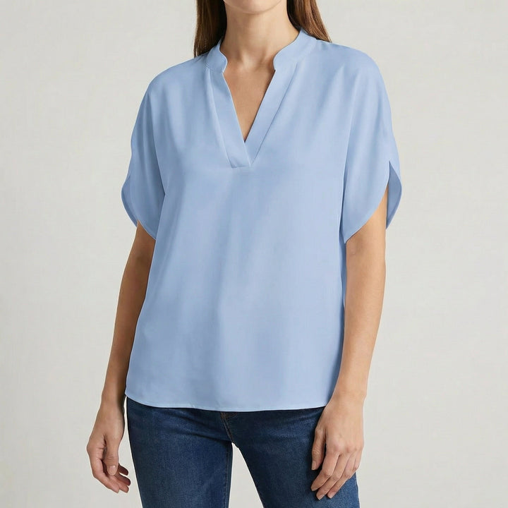 Women's Lightweight Notch Neck Slit Sleeve Blouse