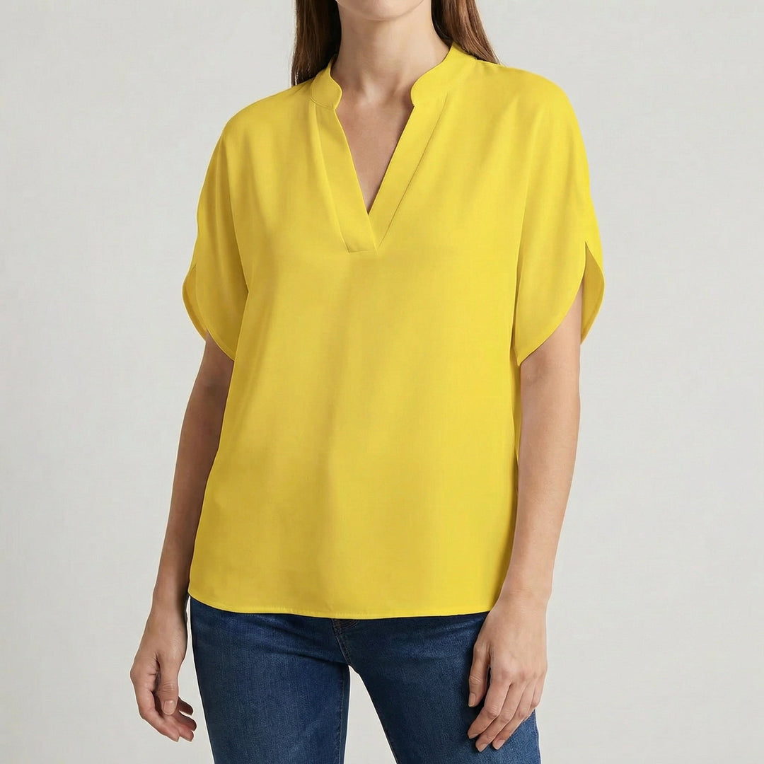 Women's Lightweight Notch Neck Slit Sleeve Blouse