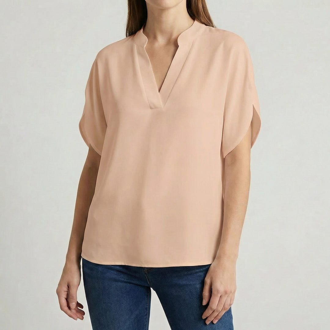 Women's Lightweight Notch Neck Slit Sleeve Blouse