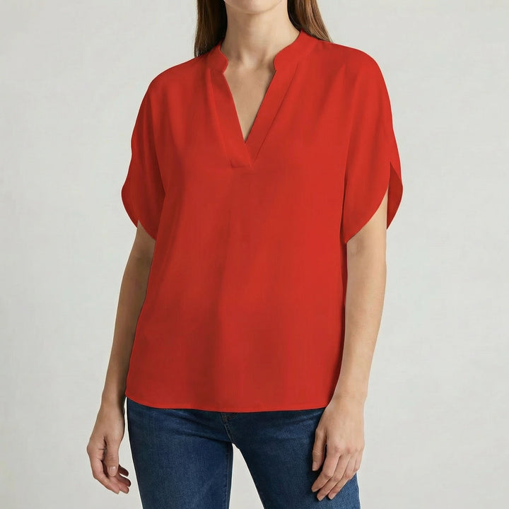 Women's Lightweight Notch Neck Slit Sleeve Blouse