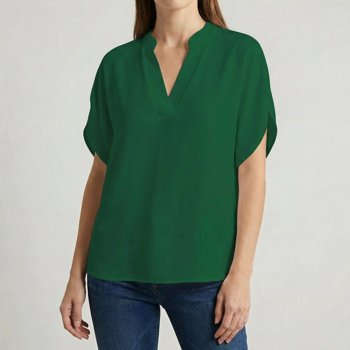 Women's Lightweight Notch Neck Slit Sleeve Blouse