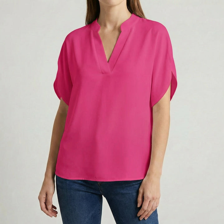 Women's Lightweight Notch Neck Slit Sleeve Blouse