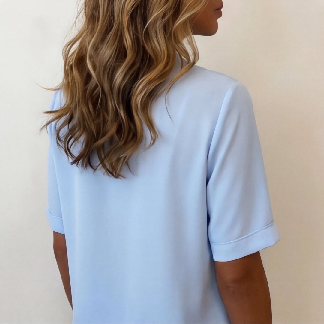 Women's Summer Notch V-Neck Cuffed Short Sleeve Blouse