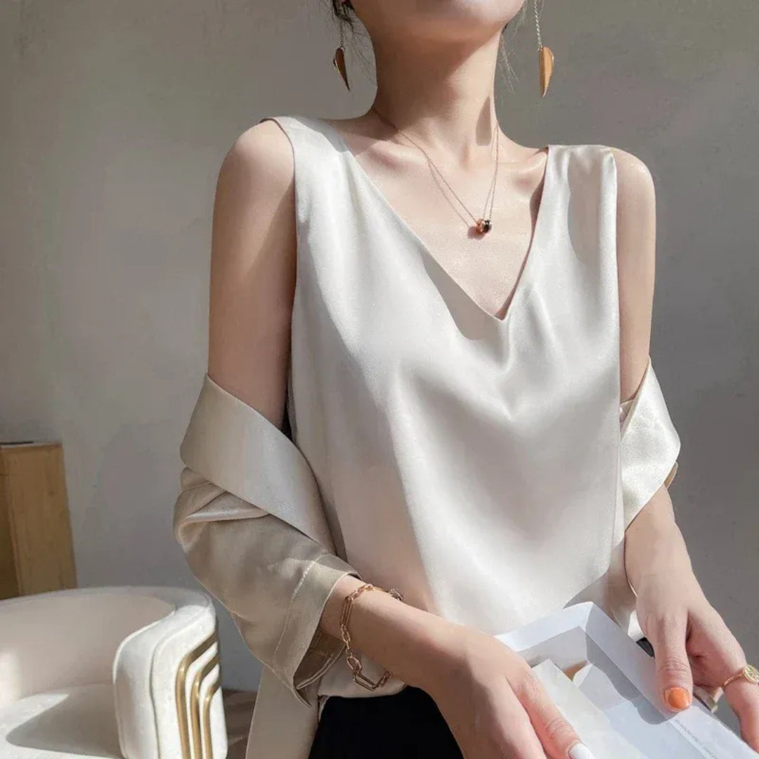 Women's Satin Loose V-Neck Singlet Top for Summer Evenings