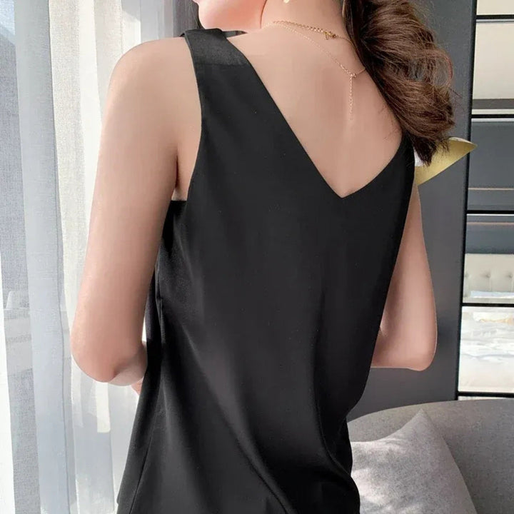 Women's Satin Loose V-Neck Singlet Top for Summer Evenings