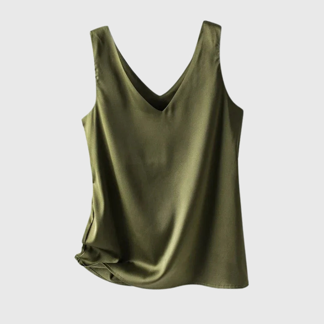 Women's Satin Loose V-Neck Singlet Top for Summer Evenings