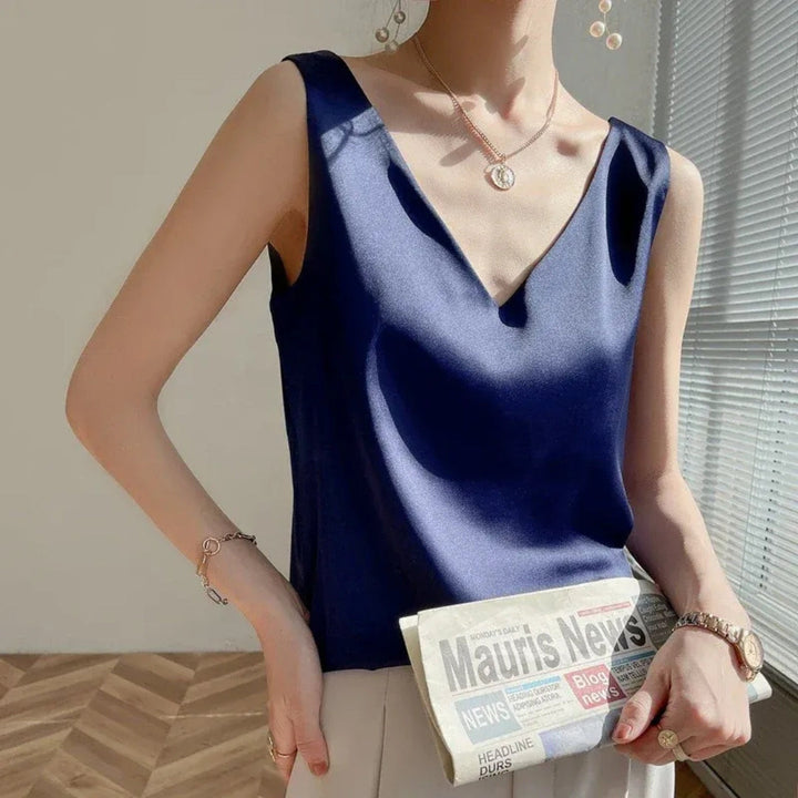 Women's Satin Loose V-Neck Singlet Top for Summer Evenings